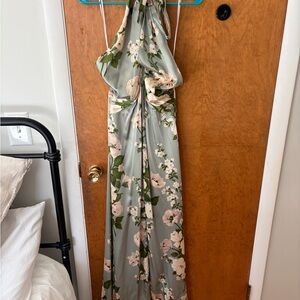 Reformation Sage Green Floral Halter Maxi Dress